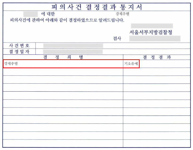 강제추행 혐의, 기소유예 처분으로 사건 종결 성공 실제 판결문 – 대환성범죄센터 성공사례