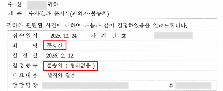 준강간 혐의, 불송치(혐의없음) 결정으로 억울함 해소